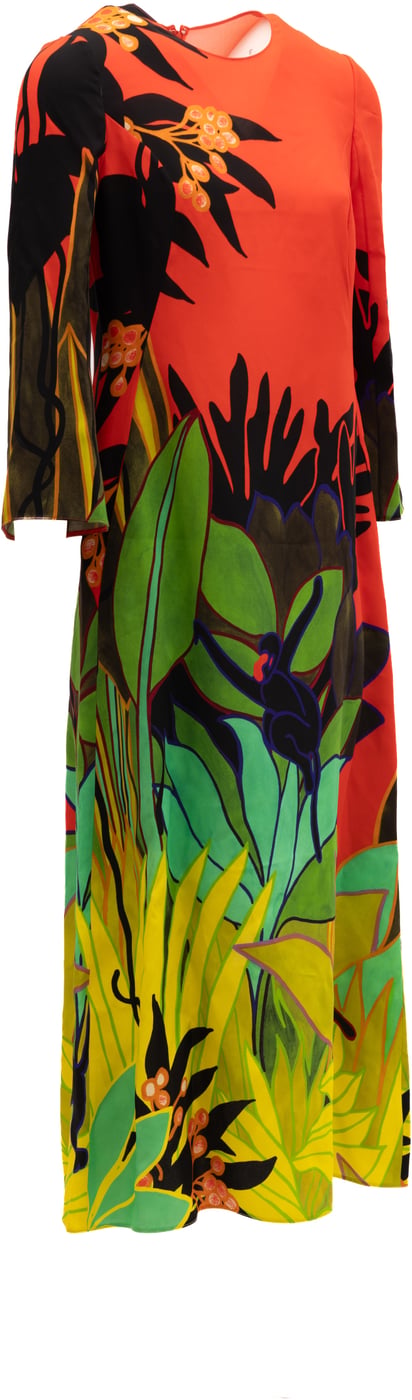 Valentino Garavani Tropical Print Long Sleeve Midi Dress