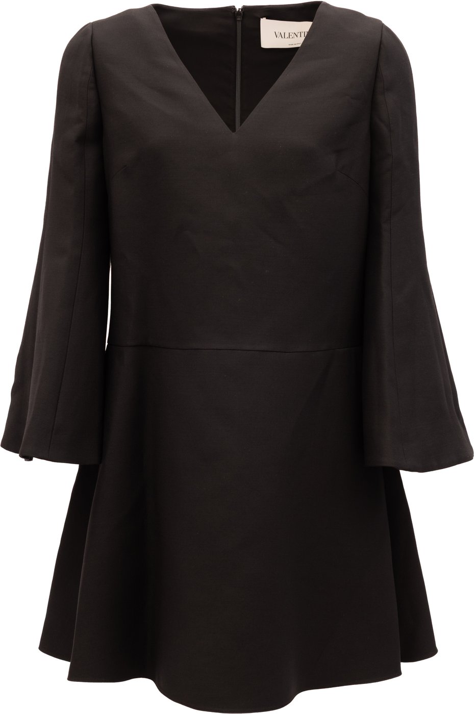 Valentino Garavani Black V-Neck Dress with Flared Sleeves