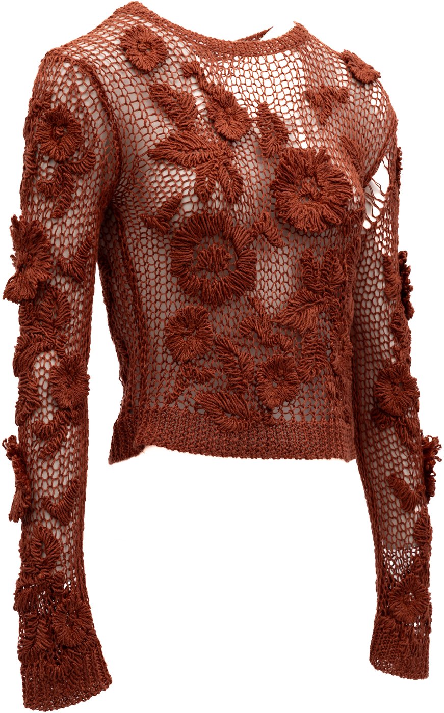 Valentino Garavani Rust Crochet Floral Top