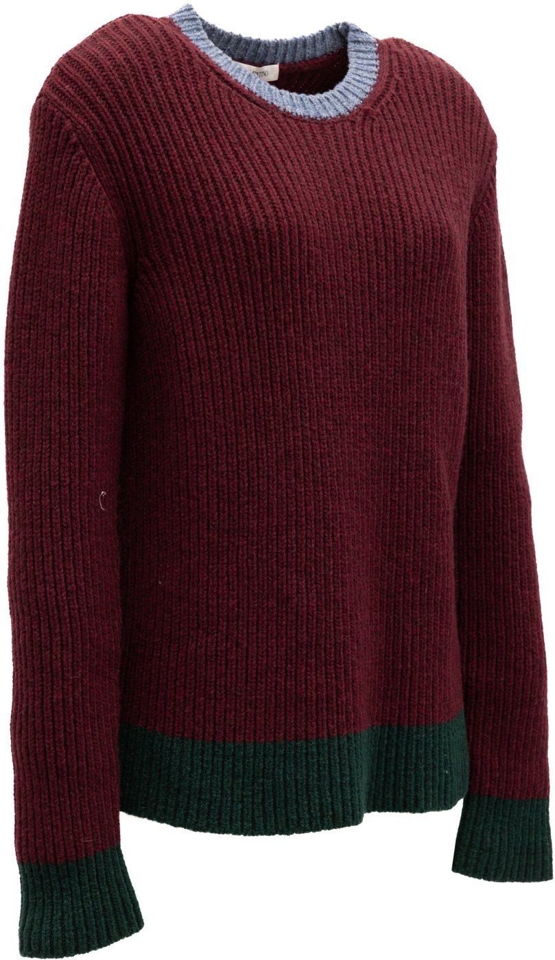 Valentino Garavani Burgundy Ribbed Knit Sweater