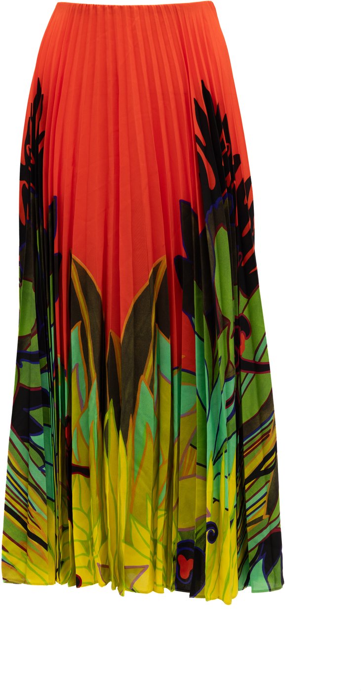 Valentino Garavani Orange Pleated Floral Skirt