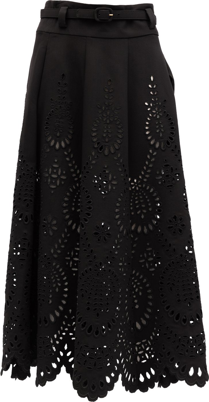 Valentino Garavani Cut-Out Floral Midi Black Skirt