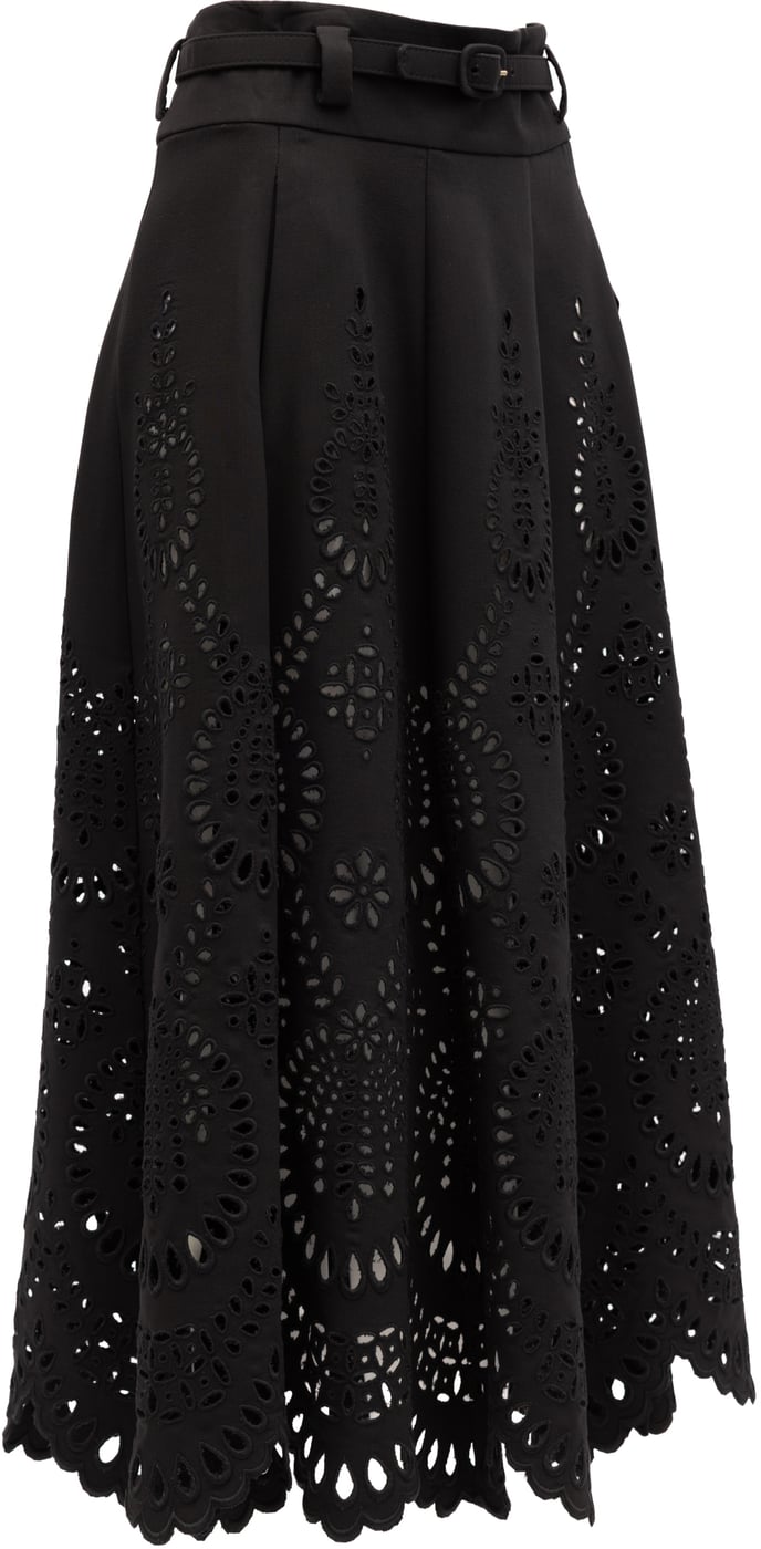 Valentino Garavani Cut-Out Floral Midi Black Skirt