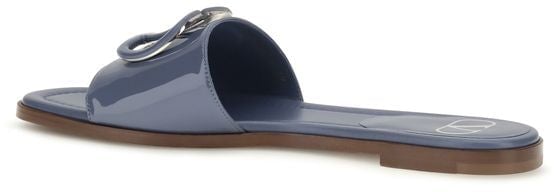 Valentino Garavani Blue Calf Leather Bos Taurus Flat Sandals