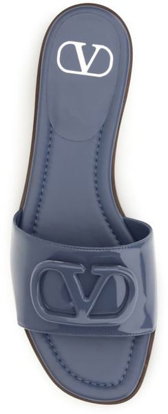 Valentino Garavani Blue Calf Leather Bos Taurus Flat Sandals