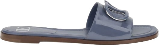Valentino Garavani Blue Calf Leather Bos Taurus Flat Sandals
