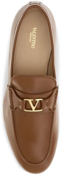 Valentino Garavani Brown Calf Leather Bos Taurus Slip-On Loafers