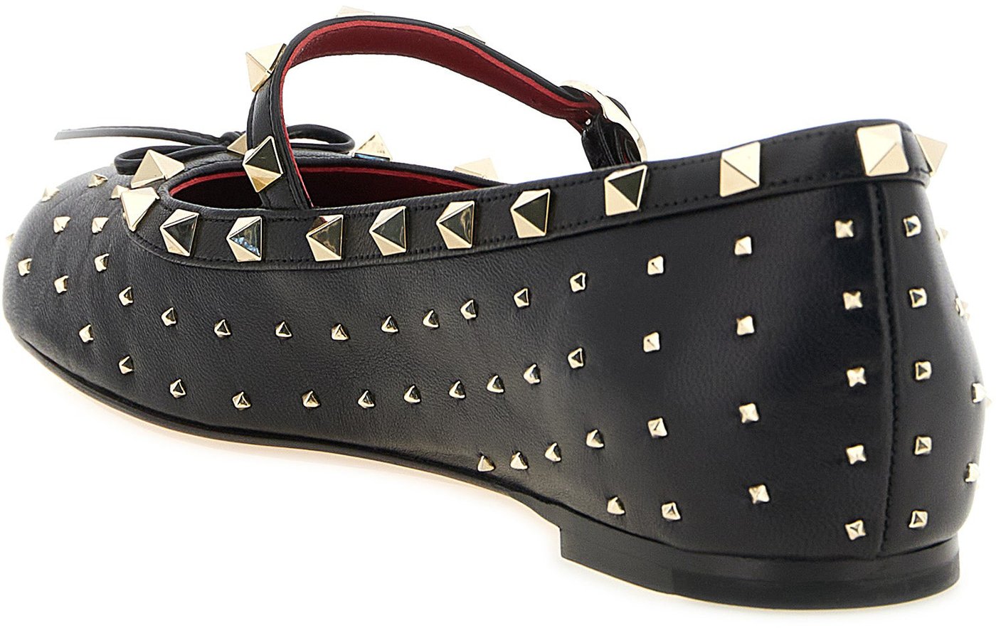Rockstud Rounded Toe Adjustable Strap Leather Ballet Flats