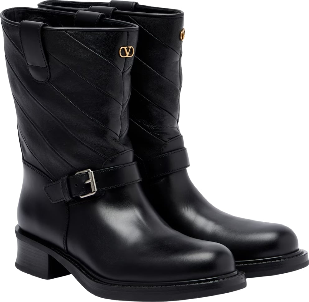 Valentino Garavani VLogo Women's Leather Biker Boots Black