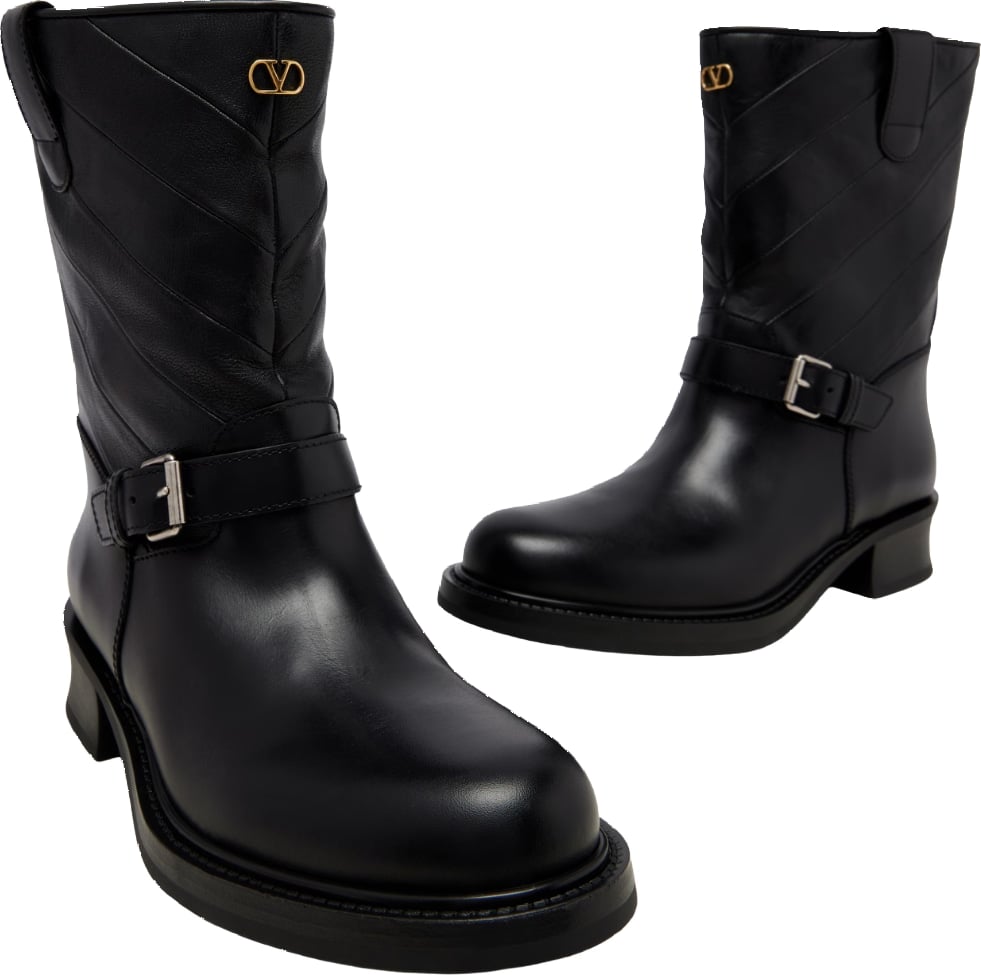Valentino Garavani VLogo Women's Leather Biker Boots Black