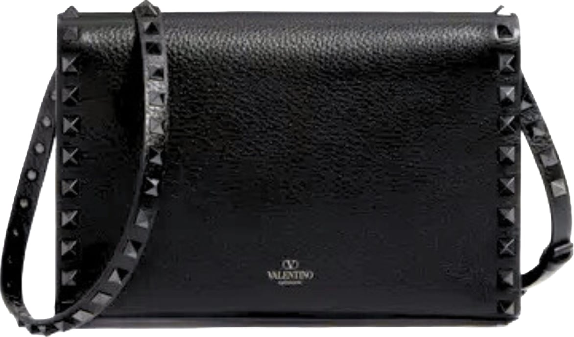 Valentino Garavani Small Rockstud Grainy Calfskin Crossbody Black Bag