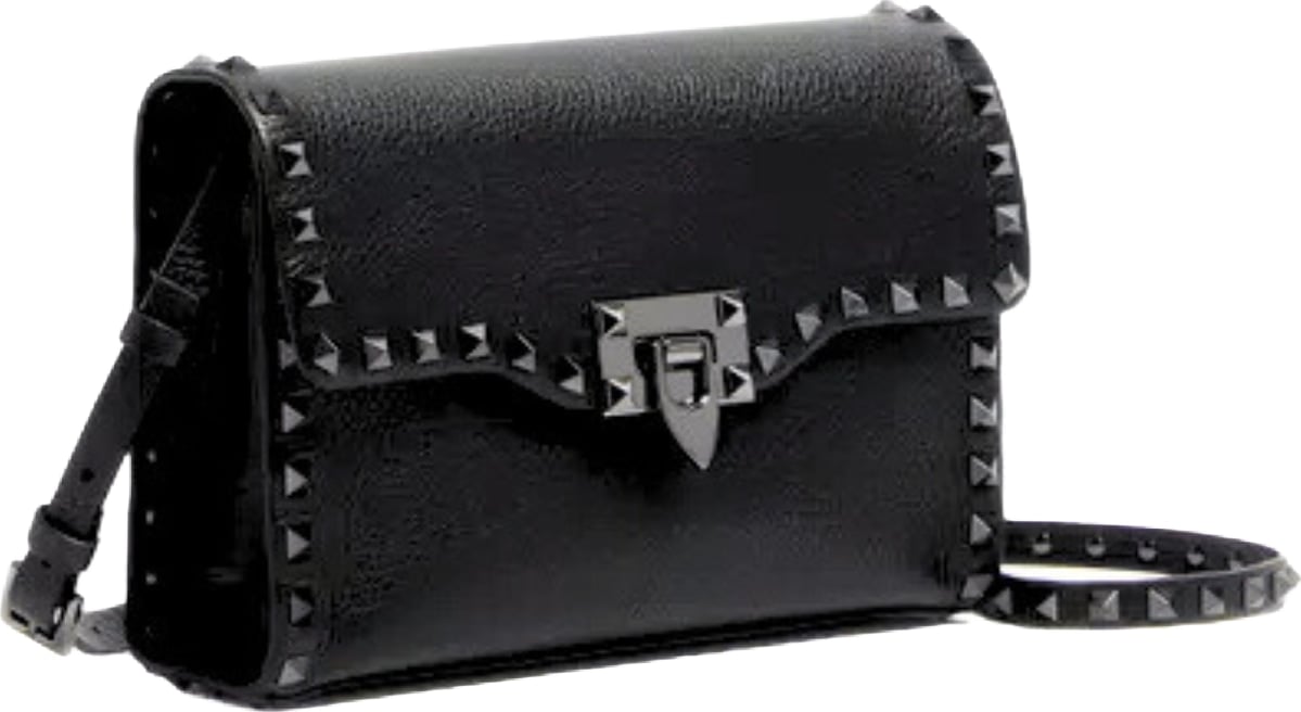 Valentino Garavani Small Rockstud Grainy Calfskin Crossbody Black Bag