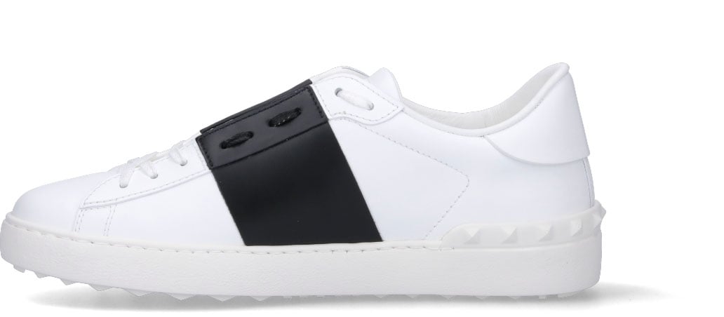 Open Midfoot Strap Leather Sneakers