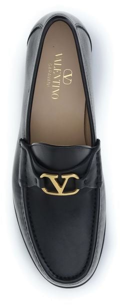 Valentino Garavani Black Calf Leather Bos Taurus Slip-On Loafers