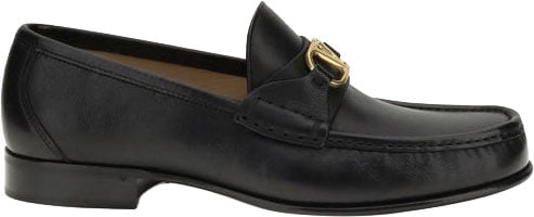 Valentino Garavani Black Calf Leather Bos Taurus Slip-On Loafers
