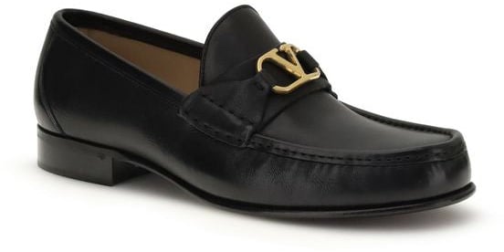 Valentino Garavani Black Calf Leather Bos Taurus Slip-On Loafers