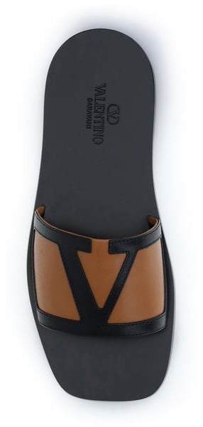 Valentino Garavani Black Calf Leather Bos Taurus Flat Sandals
