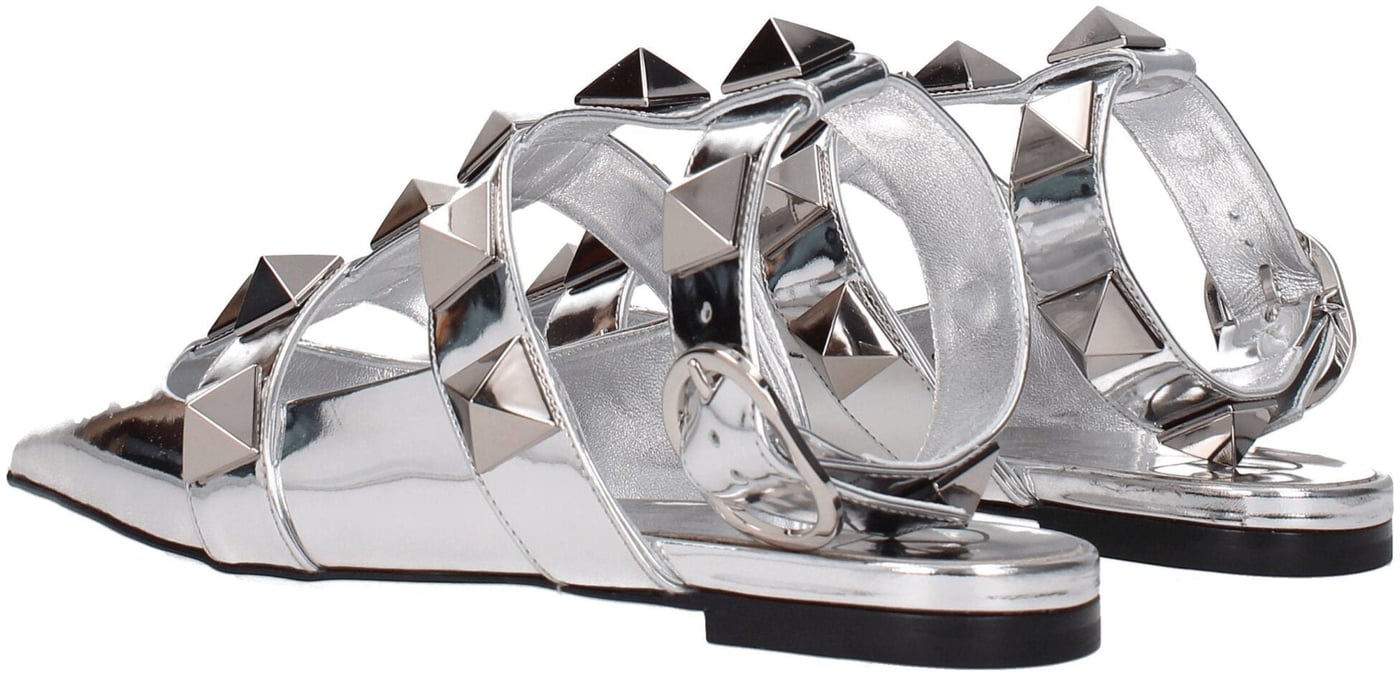 Valentino Garavani Gray Leather Flat Sandals