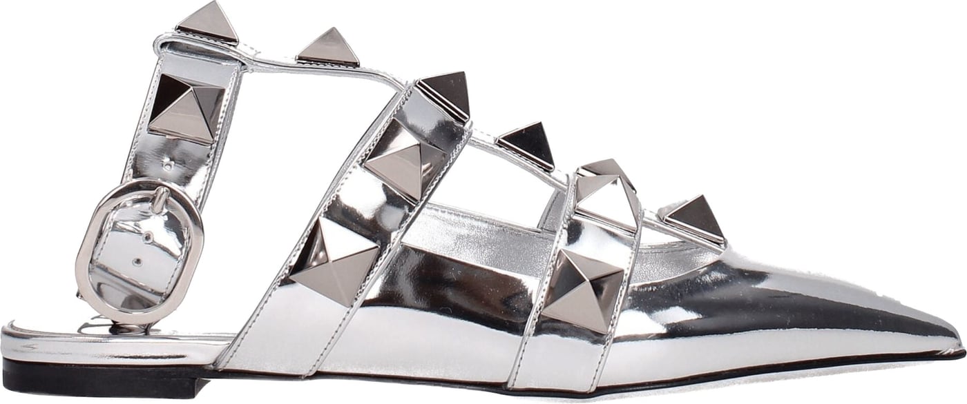 Valentino Garavani Gray Leather Flat Sandals