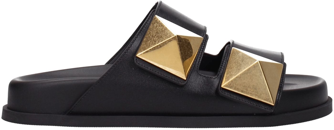 Valentino Garavani Black Leather Slippers