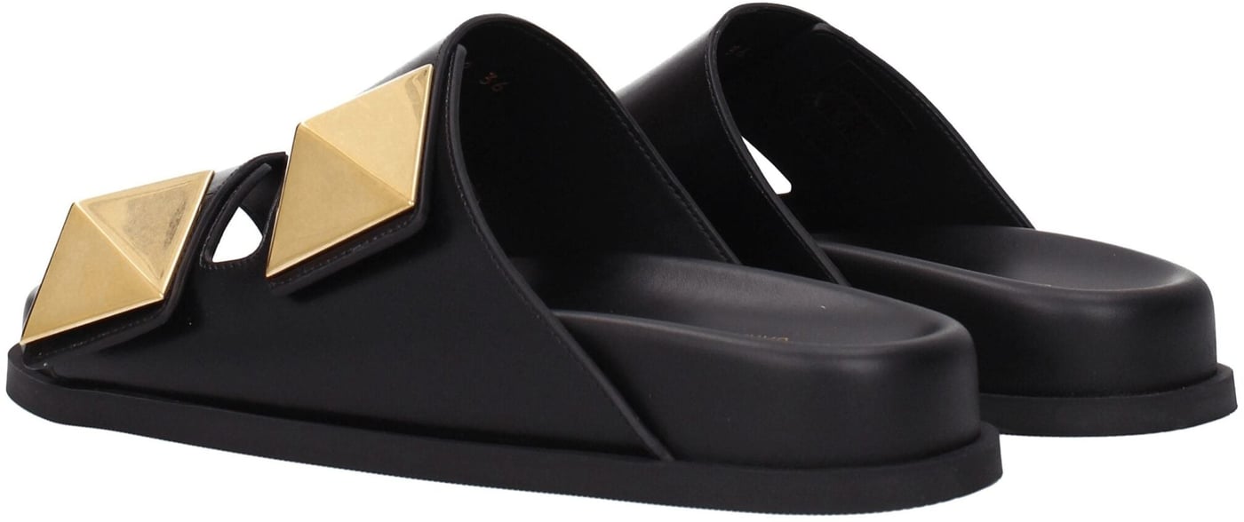 Valentino Garavani Black Leather Slippers