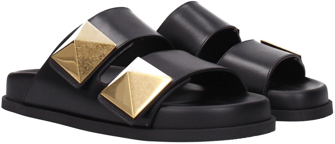 Valentino Garavani Black Leather Slippers