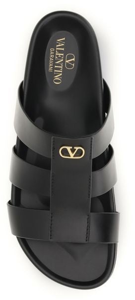 Valentino Garavani Black Calf Leather Bos Taurus Sandals