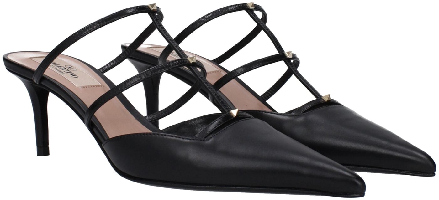 Valentino Garavani Black Leather Flat Sandals