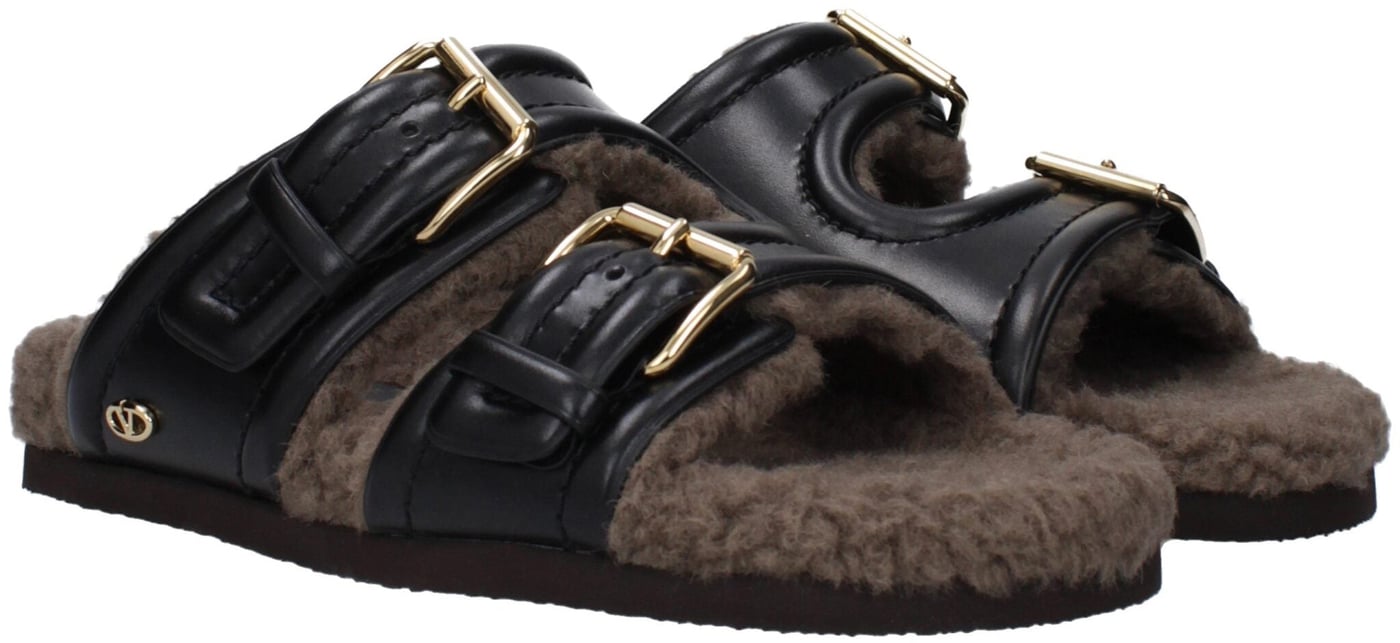 Valentino Garavani Black Leather Slippers