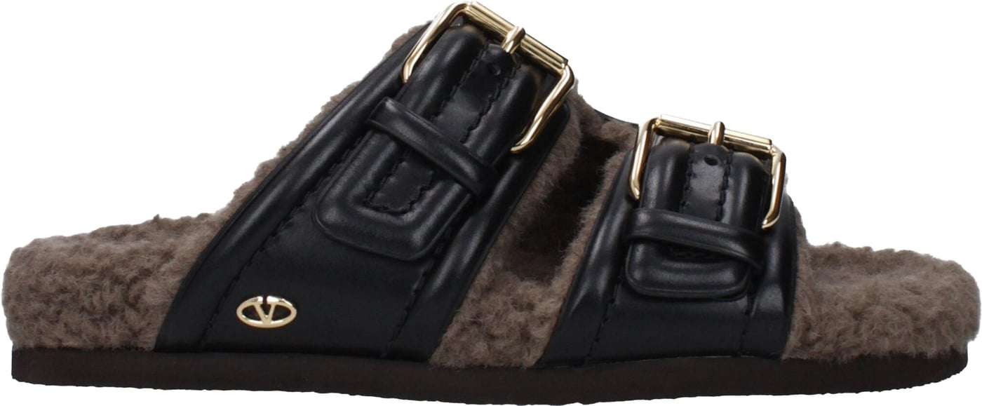 Valentino Garavani Black Leather Slippers