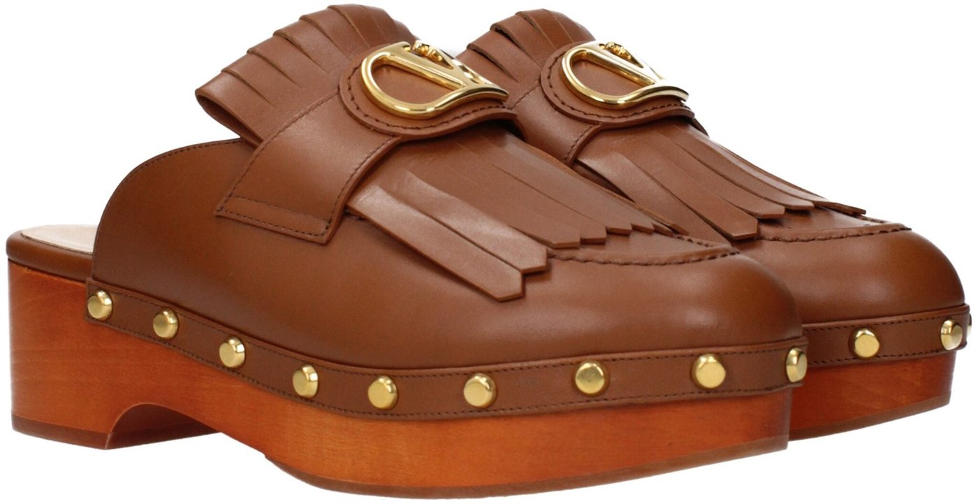 Valentino Garavani Brown Leather Slippers