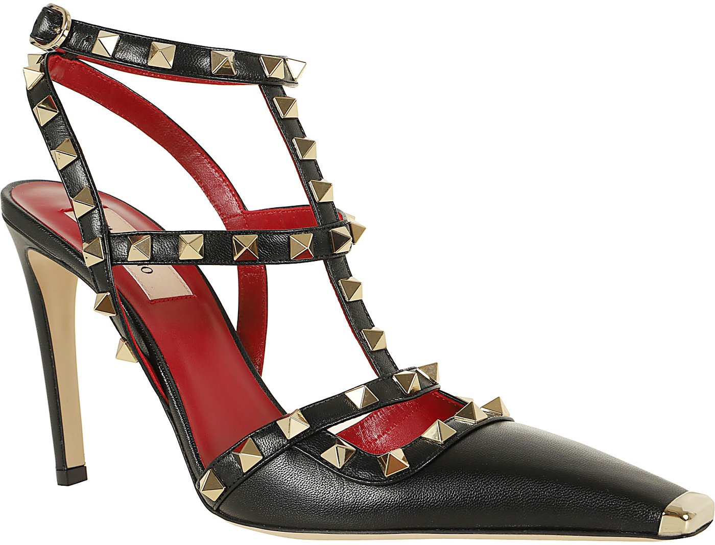 VALENTINO GARAVANI ANKLE STRAP | ROCKSTUD | T. 100 | CAPRETTO/PLATINUM STUD/PLATINUM TIP