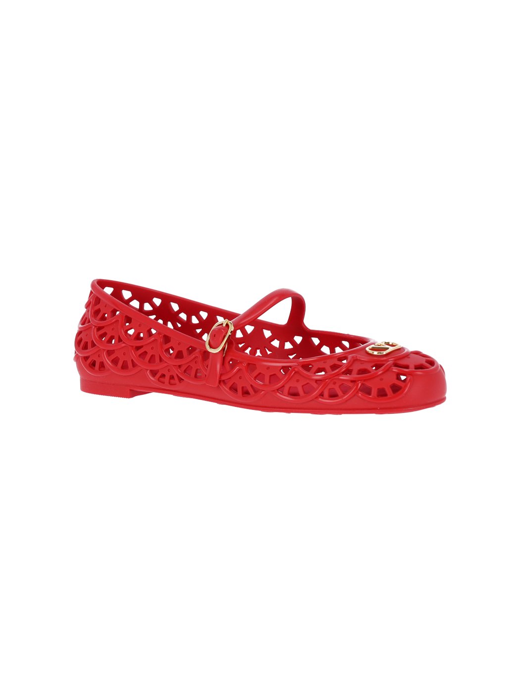 Red Ondette Rubber Scallops Flats