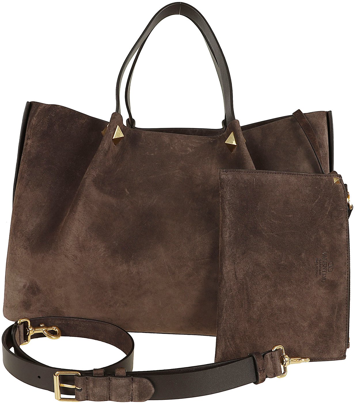 VALENTINO GARAVANI LARGE TOTE | VLOGO SIGNATURE | SUEDE S./VIT/A.LIGHT GOLD MACRO STUDS-LO