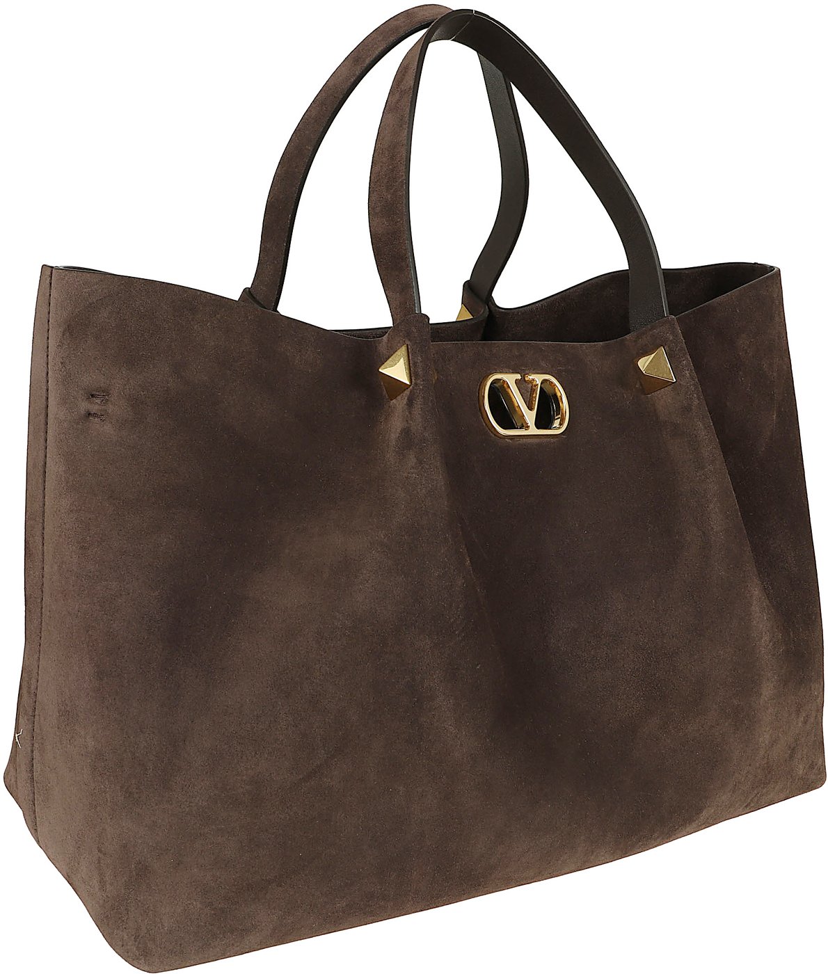 VALENTINO GARAVANI LARGE TOTE | VLOGO SIGNATURE | SUEDE S./VIT/A.LIGHT GOLD MACRO STUDS-LO