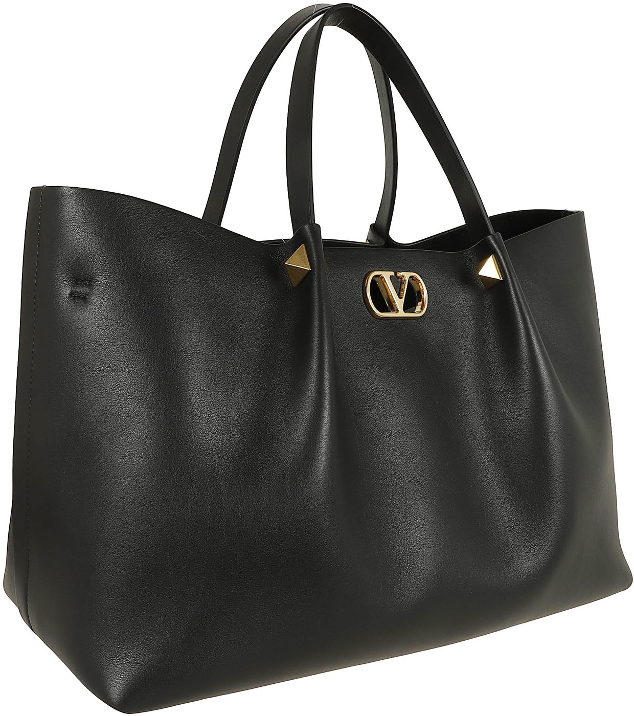 VALENTINO GARAVANI LARGE TOTE | VLOGO SIGNATURE | VITELLO M./A.LIGHT GOLD MACRO STUDS-LOGO