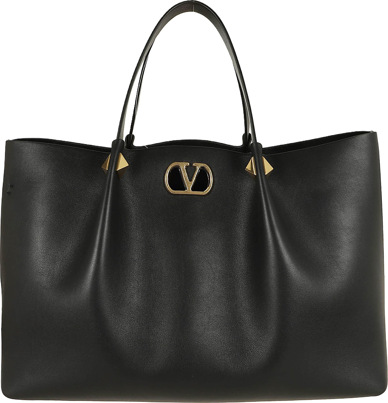 VALENTINO GARAVANI LARGE TOTE | VLOGO SIGNATURE | VITELLO M./A.LIGHT GOLD MACRO STUDS-LOGO