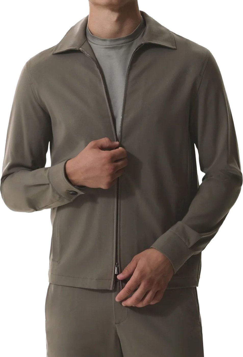 Valenza Wool Stretch Zip Overshirts Taupe 1190