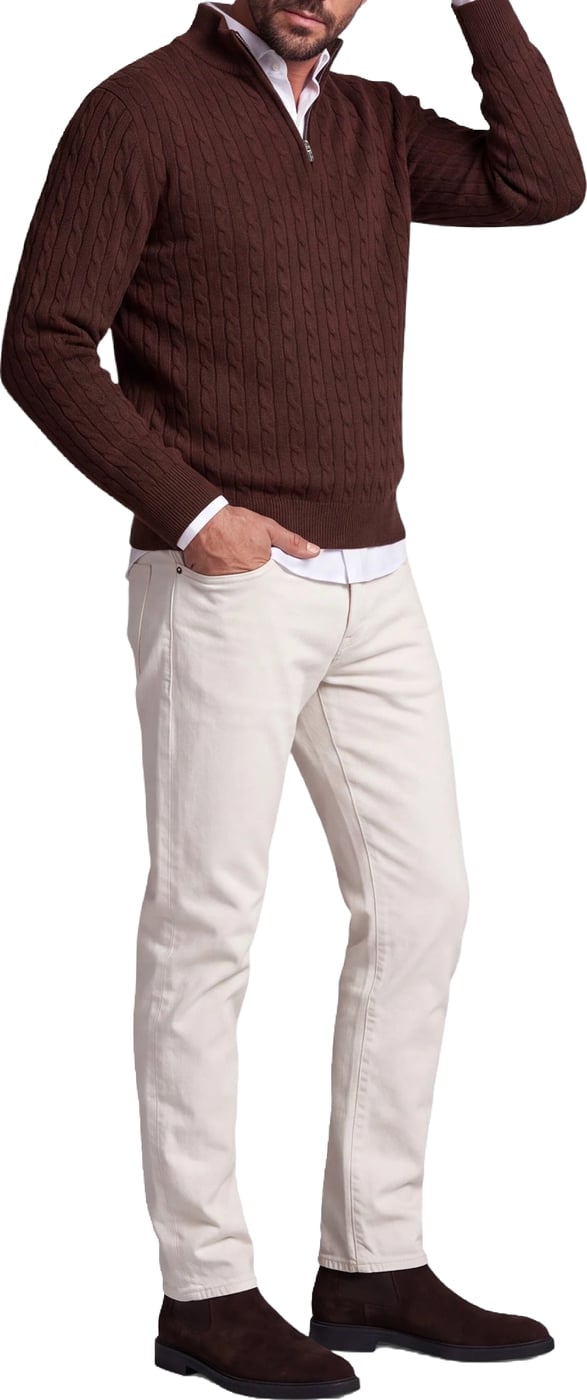 Half Zip - Cashmere Blend - Cognac Bruin