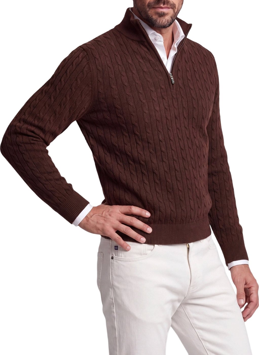 Half Zip - Cashmere Blend - Cognac Bruin