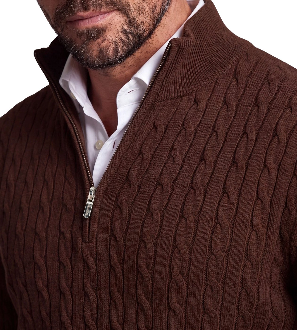 Half Zip - Cashmere Blend - Cognac Bruin