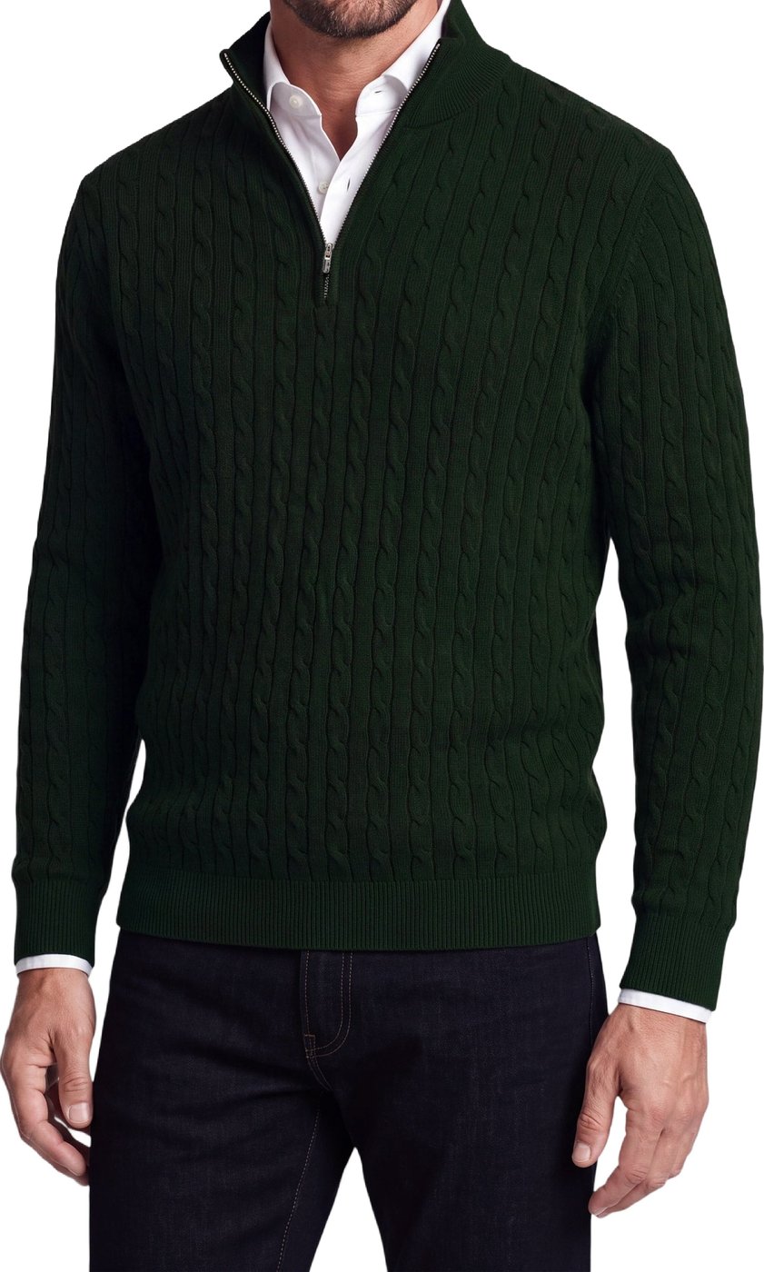 Half Zip - Cashmere Blend - Donkergroen
