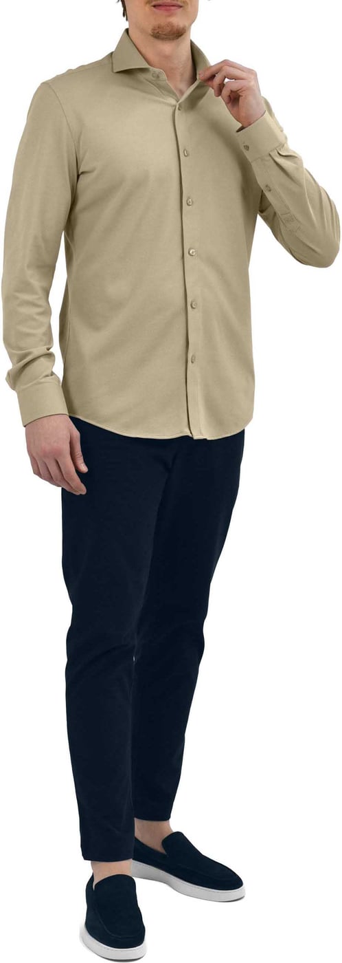 Strijkvrij Overhemd - Japanese Knitted - Beige