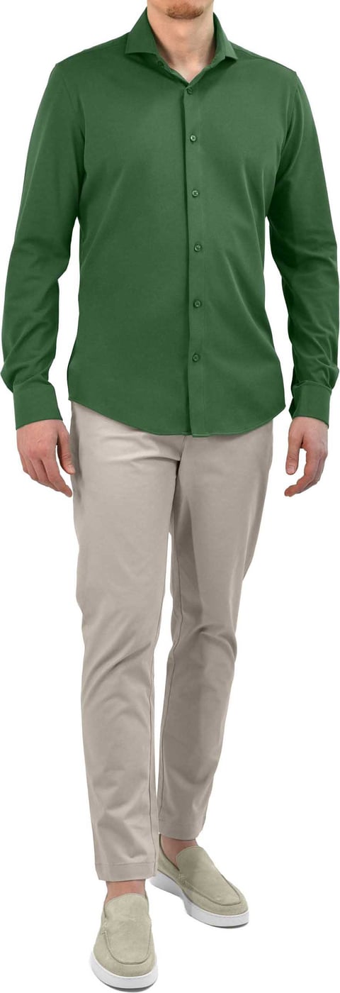 Strijkvrij Overhemd - Japanese Knitted - Groen