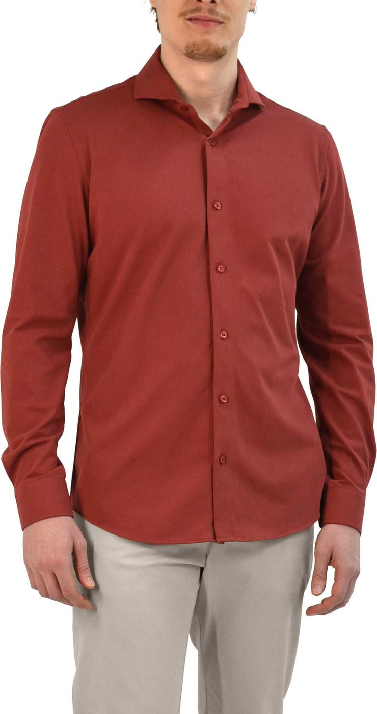 Strijkvrij Overhemd - Japanese Knitted - Rood