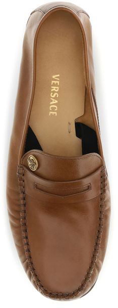 Versace Brown Calf Leather Bos Taurus Slip-On Loafers