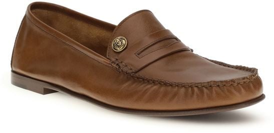 Versace Brown Calf Leather Bos Taurus Slip-On Loafers