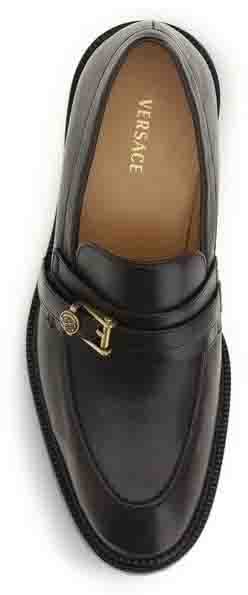 Versace Black Calf Leather Bos Taurus Slip-On Loafers