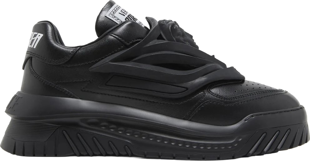 Versace Odissea Men's Leather Logo Patch Sneakers Black