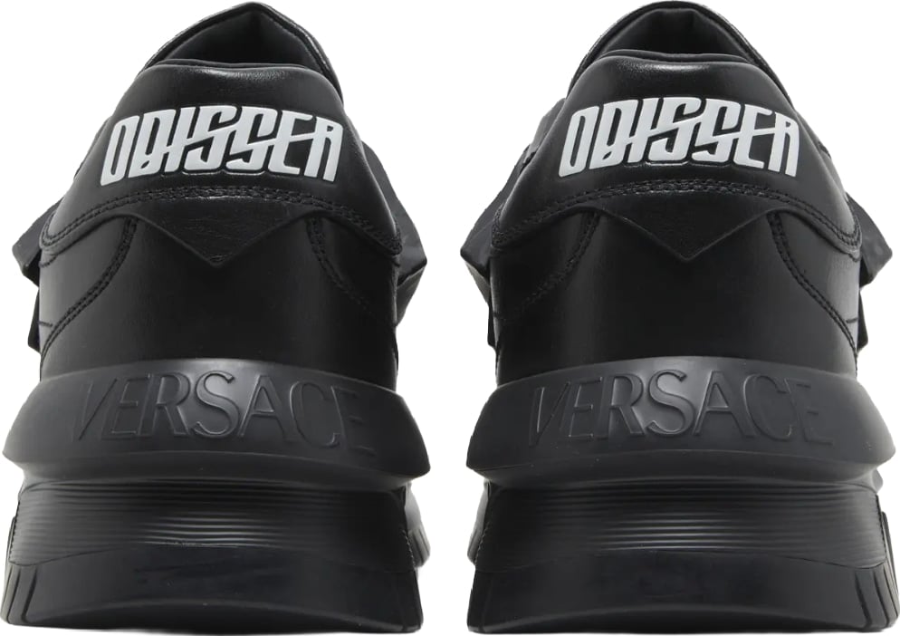 Versace Odissea Men's Leather Logo Patch Sneakers Black